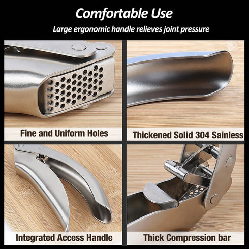 VOVOLY Premium Garlic Press Stainless Steel, No need to Peel Garlic Presser, Heavy Duty Professional Grade Double Lever-Assisted Garlic Mincer wit...