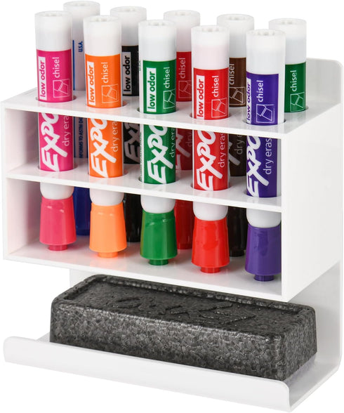 Dry Erase Marker Holder, Wall Mounted Marker Holder with 10 Slots, Acrylic Marker Holder for Classroom Organization, Sticky Pen Marker Holder for ...