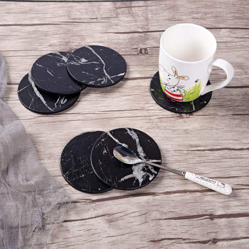 Coasters for Drinks, WAYIFON 6 PCS Premium PU Leather Drink Coasters with Holder, Heat Resistant Round Cup Mat Pad - Protect Table from Stains and...