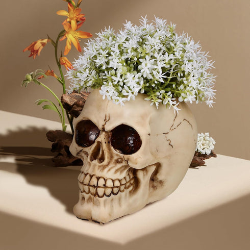 GANAZONO Skull Planter Resin Skull Shaped Flower Pot Modern Resin Skull Shaped Succulent Planter Pots Halloween Decoration...