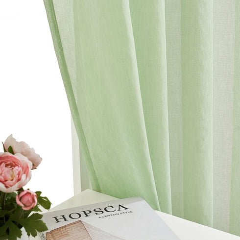 MYSTIC-HOME Sage Green Sheer Curtains 84 Inches Long, Rod Pocket Sheer Drapes for Living Room, Bedroom, 2 Panels, 52"x84", Semi Crinkle Voile Wind...