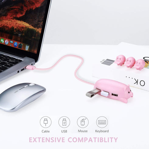 Pink Pig USB Hub, 3-Port Cute USB Hub with 3 Piglet Decoration Lids, Perfect Pig Stuff & Gifts for Pig Lovers, USB Splitter for Hard Drives, Mouse...