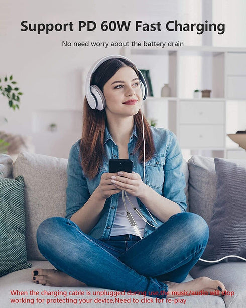 Samsung Galaxy S24 Headphone Adapter, USB C to AUX Mic Jack with PD 60W Fast Charging for Stereo, Earphones, Compatible with Samsung Galaxy S24/S2...