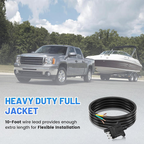 4 Way Trailer End Connector Wire 10 Feet Jacketed Cable, Heavy Duty 18AWG 4 Pin Trailer Light Plug Color-Coded Pure Copper, Trailer-Side Male End ...