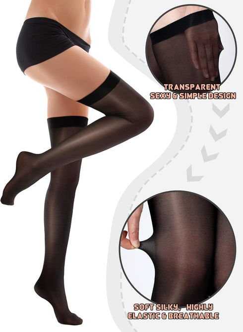 Geyoga 4 Pairs Shiny Thigh High Stockings Halloween Cosplay Sock Shimmery Silk Stockings Sheer Over the Knee Socks for Women...