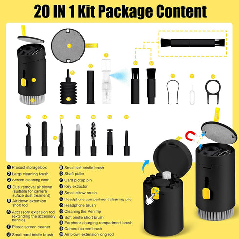 Computer Keyboard Cleaner Kit, Laptop Screen Cleaning Spray for iPhone AirPods Cell Phone MacBook iPad Pro, 20-in-1 Electronic Clean Brush Tool fo...