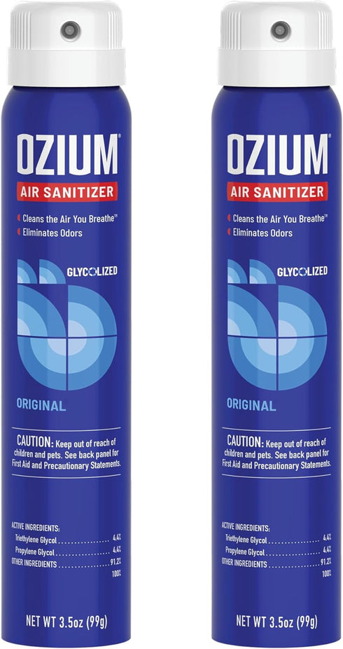 Ozium 3.5 Oz. Air Sanitizer & Odor Eliminator for Homes, Cars, Offices and More, Original Scent,(Pack of 2), clear...