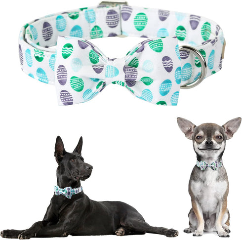 Dog Collar Easter Gift with Bow Tie, Egg male Dog Collar with Safety Metal Buckle Adjustable Puppy Collars for Small Medium Large Boy & Girl Dog,X...