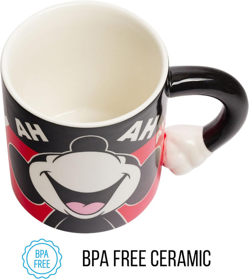 Silver Buffalo Disney Mickey Mouse Laughing Face 3D Sculpted Handle Ceramic Mug, 20 Ounces...
