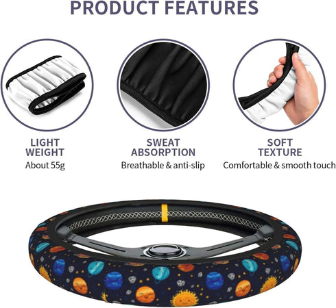Steering Wheel Cover for Women Men Colorful Cartoon Space Planets Neoprene Steering Wheel Protector Universal Fit Most Car Sedans SUVs - 15 Inch...