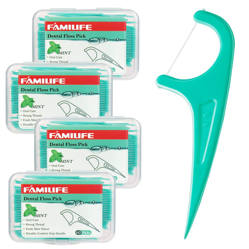 FAMILIFE Floss Picks, 240 Count Mint Dental Floss Cleaner, Tooth Picks Flossers with 4 Travel Handy Cases, Helps to Fight Tooth Decay and Keep You...