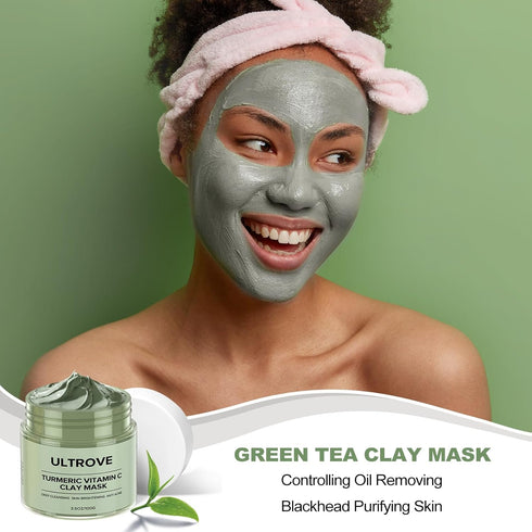 3 Pcs Clay Mask Set, Green Tea, Turmeric Vitamin C, Himalayan Clay Mask, Facial Skin Care Mask for Deep Cleansing, Soothing & Refining Pores(3.5oz...