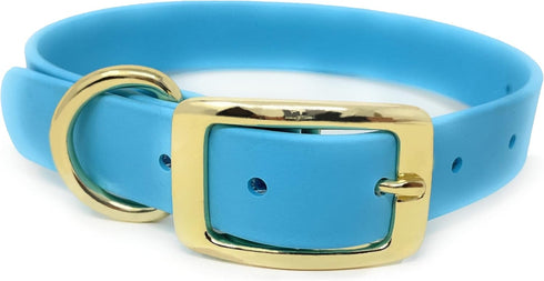 Regal Dog Products Small Light Blue Waterproof Dog Collar with Gold Buckle, Resilient and Durable Materials, Comfortable Design - for Small, Mediu...