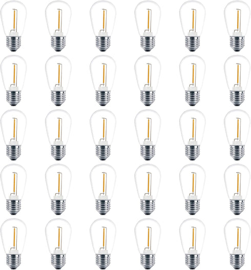 Meconard 30 Pack S14 Edison String Light Bulbs, 1 Watt Replacement Bulbs for Outdoor String Lights, Low Wattage Shatterproof LED Filament Patio Bu...
