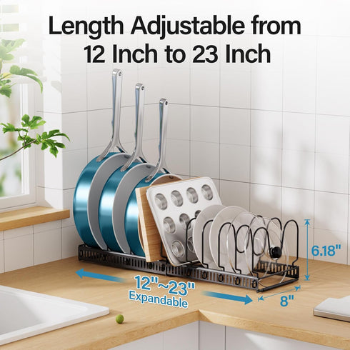 ORDORA Pots and Pans Organizer Under Cabinet, Expandable Cutting Board Pot Lid Organizer for Cabinet Holder with 10 Adjustable Dividers for Kitche...