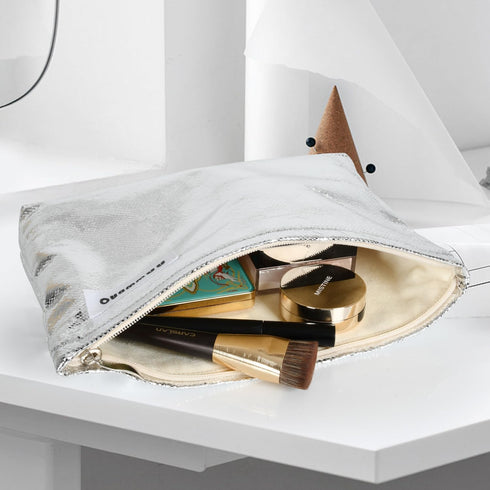 Small makeup bag for purse pouch Aesthetic personalized glitter makeup bag purse Cosmetic bags for women Gift makeup organizer (Silver)...