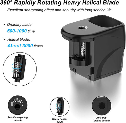 Electric Pencil Sharpener Heavy-Duty Helical Blade Sharpener with Adapter/Battery Operated for No.2/ (6-8mm) Pencils with Auto Stop & Cleaning Bru...
