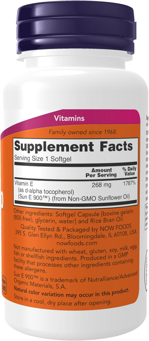 NOW Supplements, Sun-E™ 400 IU with d-alpha Tocopherol from Non-GMO Sunflower Oil, 60 Softgels...