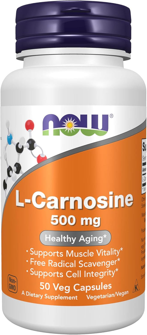 NOW Supplements, L-Carnosine (Beta-Alanyl-L-Histidine) 500 mg, Healthy Aging, 50 Veg Capsules...