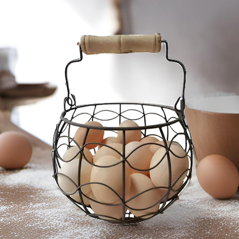 Wire Egg Basket for Gathering Fresh Eggs,Egg Baskets for Fresh Egg Farmhouse,Egg Collecting Basket,Round Metal Egg Basket With Handle,Refrigerator...