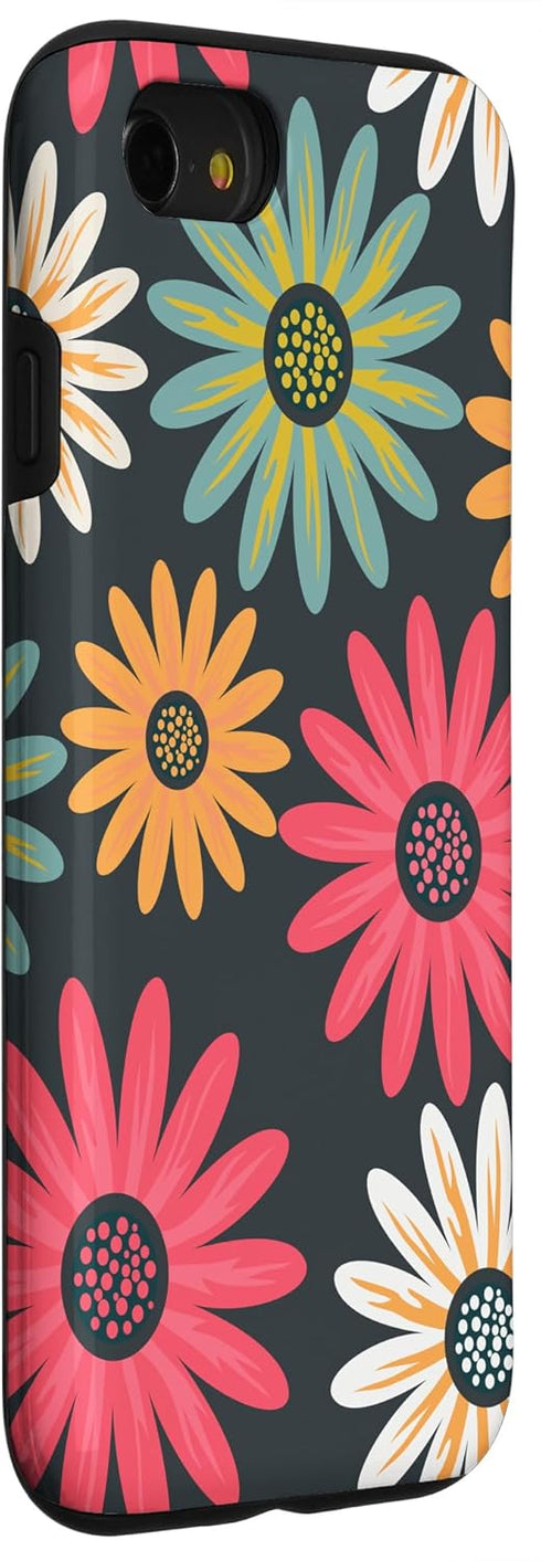 iPhone SE (2020) / 7 / 8 Floral Daisy Flowers Pink Green Orange Grey Pattern AEN021 Case...