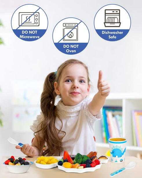 Lehoo Castle Toddler Plates and Bowls Set, Kids Dinnerware Set Includes Plate, Bowls, Toddler Utensils, Cup, Toddler Forks and Spoons, BPA Free, D...