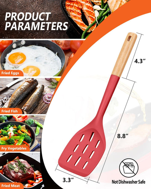 Pack of 2 Silicone Spatula, Non Stick Cooking Utensil Set Wooden Handle Kitchen Turner for Baking Mixing Grilling Serving Food Heat Resistant Non ...