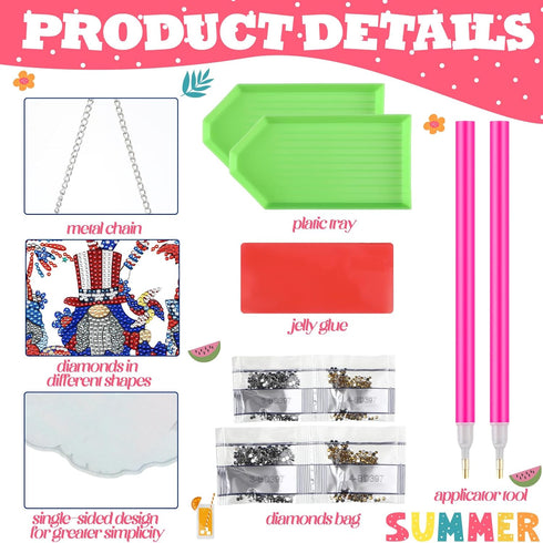 Burbell 3 Pcs Summer Diamond Painting Kits Beach Sunglasses Smoothie Diamond Art Hanging Ornament Sign Summer DIY Diamond Painting Art Kits for Su...