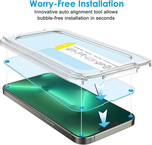 JETech One Touch Install Screen Protector for iPhone 13 Pro Max 6.7-Inch, Full Coverage Tempered Glass Film, Auto Alignment Tool Kit, HD Clear, 2-...