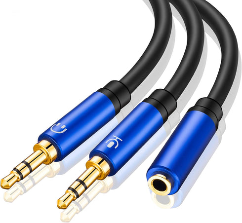 Headphone Splitter 1Ft, Headphone Splitter for Computer 3.5mm Female to 2 Dual 3.5mm Male Headphone Mic Audio Y Splitter Cable Smartphone Headset ...
