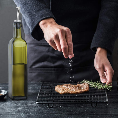 AOZITA Glass Olive Oil Dispenser Bottle Set - 500ml Dark Green Oil & Vinegar Cruet Bottle with Pourers, Funnel and Labels - Olive Oil Carafe Decan...