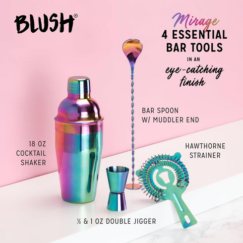 Mirage Rainbow Bartender Kit Includes Cocktail Shaker, Muddler, Bar Spoon, Jigger, and Strainer, Perfect for Cocktail Parties, Bar Tools, Home Bar...