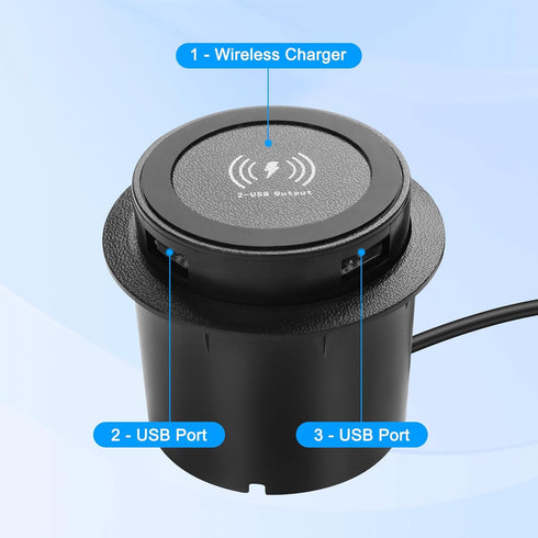 XMSJSIY Desktop Embedded Wireless Charger 3-in-1 Multifunctional Pop-Up 10W Fast Charging Wireless Charger USB Desktop Charger Dual USB Charging f...