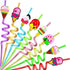 24PCS Ice Cream Drinking Straws Reusable for Kids Ice Cream Theme Birthday Party Favors Supplies Decorations with 2 PCS Cleaning Brushes (Ice Crea...