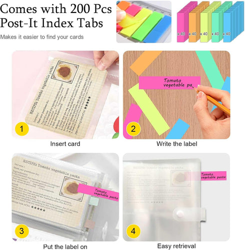 BetterJonny 3x5 Index Card Organizer, Index Cards Clear Plastic Holder Organizer Pouches Book Recipe Card Holder Flash Cards Holder, 40 Page Hold ...