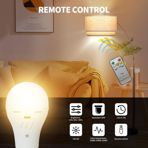 Rechargeable Light Bulbs with Remote Control,700lm, 2600mAh Battery Emergency Light Bulb for Power Outage and Camping Outdoor, 3 Level Dimmable, 3...