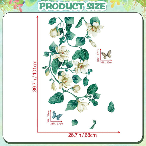 Amaonm Removable DIY 3D Blue Flower Vine White Floral Leaf Art Decor Kids Room Wall Sticker Girls Teens Bedroom Living Room Wall Decals Nursery Ro...