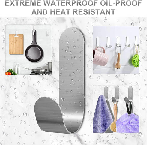 Self Adhesive Towel Hooks, 304 Stainless Steel Heavy Duty Shower Hook for Bathroom, Kitchen, Living Room and Hotel to Hang Towels, Keys, Bags and ...