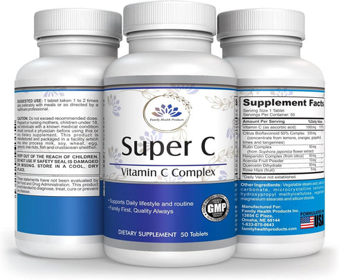 Super C Vitamin C Complex – High Potency Antioxidant Protection for Health & Immune Function with Rose HIPS – 50 Tablets, 30 Days Serving, 1000 mg...