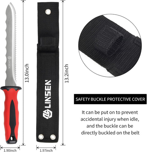 Stainless Steel Garden Knife with 7.8" Blade with New Handle, Double Side Utility Sod Cutter Lawn Repair Garden Knife with Nylon Sheath (RED)...