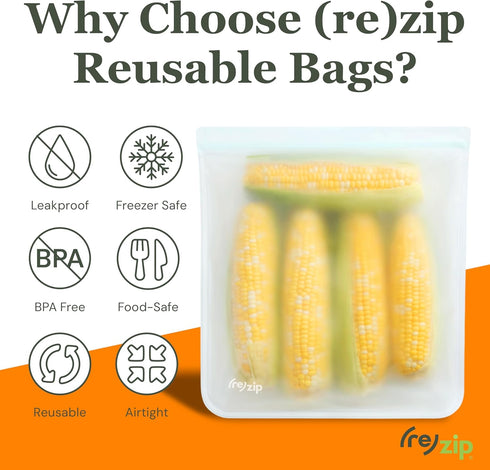 (re) zip Gallon Reusable Storage Bags, BPA-Free, Leakproof, Food-Grade 100% Food-Safe PEVA, for Food Storage and Freezer Use, Holds 16 cups | 128 ...