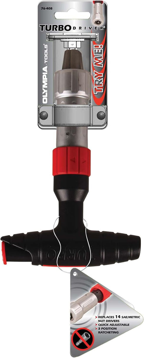 Olympia Tools Turbo Driver 76-408 Ratcheting Self Quick Adjusting Universal T-Handle Wrench and Screwdriver, 14-in-1...
