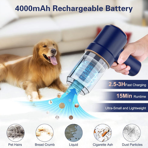 Handheld Vacuum Cordless, Car Vacuum Cleaner, USB Rechargeable Portable Mini Vacuum with Suck and Blow 2 in 1?Blue?...