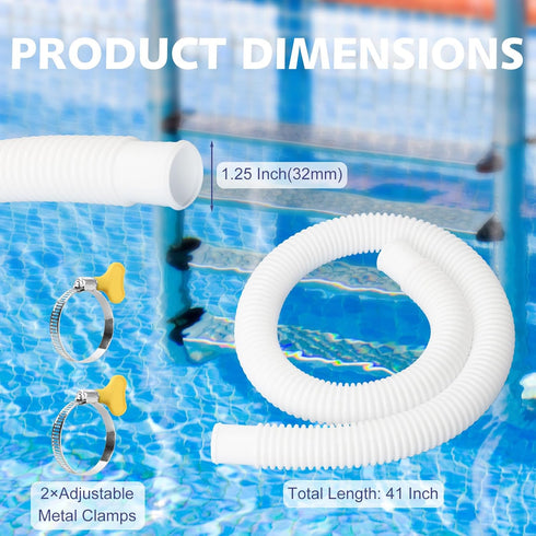 Pool Hose for Above Ground Pools, 1.25" Diameter Pool Pump Replacement Hose 41 Inches Length Swimming Pool Hose with 2 Pcs Hose Clamps...