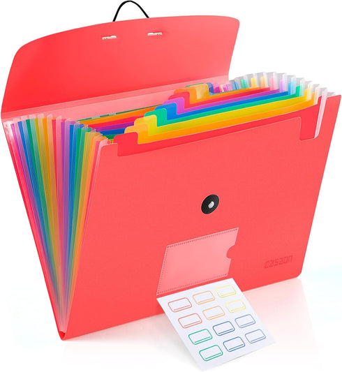13 Pocket Expanding File Folder Accordian File Organizer, A4 Letter Size Paper Document Receipt Holder for School Office Supplies, Pink...