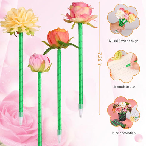 Flower Pens Gifts Valentines Mother's Day 12 Pieces Artificial Mixed Rose Pens Party Favors Birthday Wedding Office School Supplies for Mom Girls ...