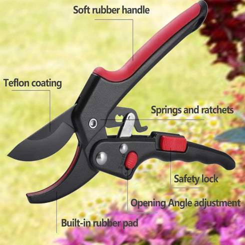 Pruning shears, work 3 times easier, MUSTKING garden clippers (Adjustable- Upgraded- Reddish black)...