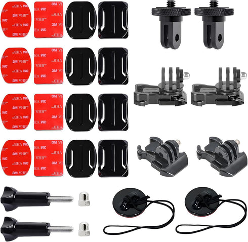 Universal Helmet Adhesive Sticky Mount for Action Cameras, Includes 4 Curved/Flat Mounts, 2 Anchors, 2 Base Mounts, 2 Tripod Adapters, Compatible ...