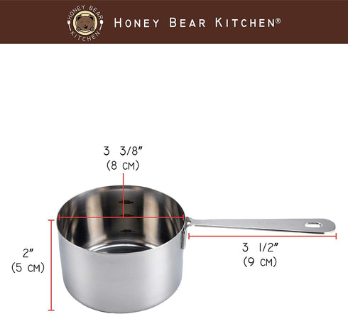 Honey Bear Kitchen 1 Cup 240 ml Measuring Scoop Cups, Polished Stainless Steel (Set of 2)...
