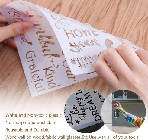 AIEX 4Pcs Plastic Stencils Journal Stencils Template for Drawing Painting on Wood Furniture Paper Window Wall, Including 2Pcs Thank You Stencils a...